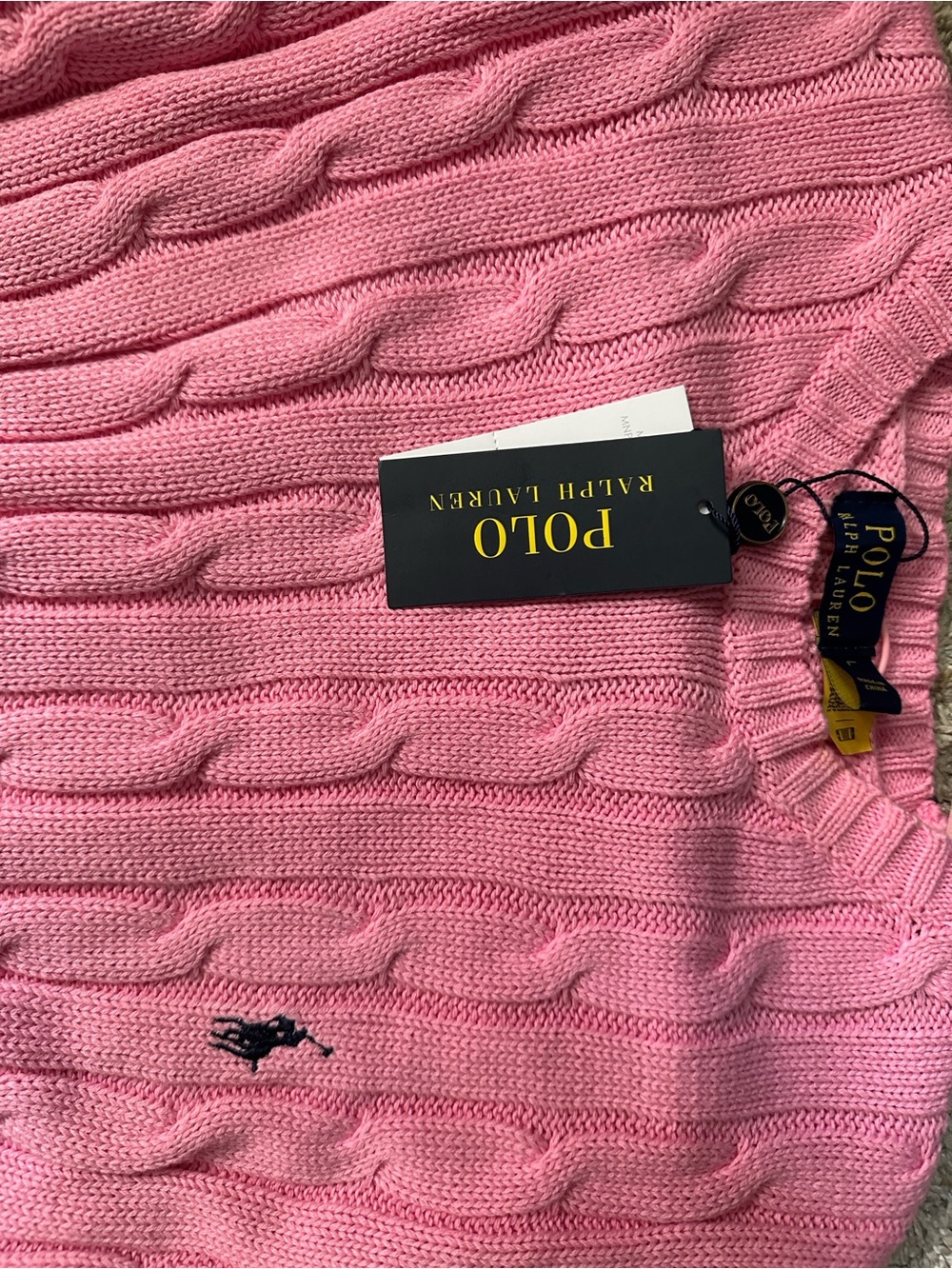Ralph Lauren Pink Cable-Knit Short Sleeve Crew Sweater - Picture 3 of 3
